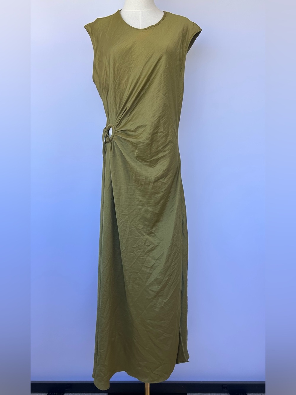 House of Harlow 1960 Women’s Satin Keyhole Maxi Dress Olive Green Size XL